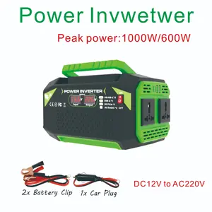 Portable Power Inverter 1000w/600w Peak Power Dc12 to Ac220v, LED Dual Display, Dual Ac Outlets, Dual USB and Type-C, Suitable for Boat Car Outdoor Camping