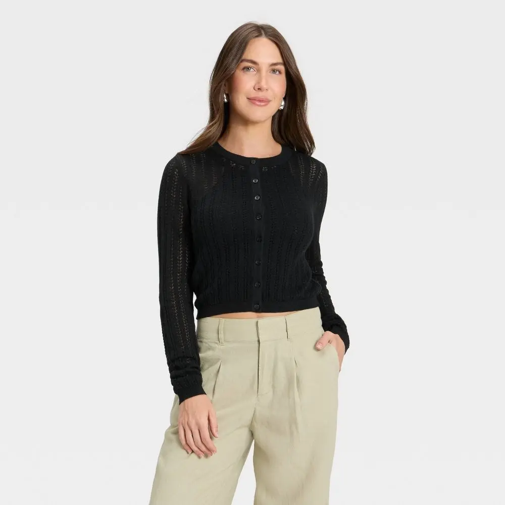 Women's Chic Knit Pointelle Cardigan - A New Day, Stylish Everyday Wear with Premium Fabric, Style Women's Chic Knit Pointelle Cardigan - A New Day, Stylish Everyday Wear with Premium Fabric, Style