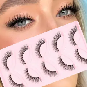 Natural Look False Eyelashes, 5 Pairs Wispy Faux Cluster Lashes, Natural Curling Eye Makeup Strip Lashes, Full Volume Eyelash for Lashes Extensions, Fake Lashes, Cosmetic