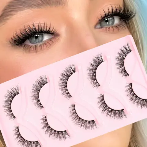 Natural Look False Eyelashes, 5 Pairs Wispy Faux Cluster Lashes, Natural Curling Eye Makeup Strip Lashes, Full Volume Eyelash for Lashes Extensions, Fake Lashes, Cosmetic
