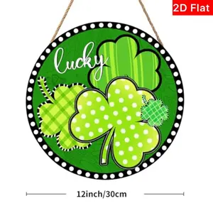 St Patrick's Day Decoration, Clover Lucky Four-Leaf Charm, Wooden Door Hanger, Outdoor & Indoor Wall Decor, No Power Needed