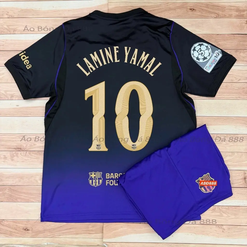 Barcelona FC Lamine Yamal 10 & Pedri 8 Authentic Soccer Jersey Set with Purple Shorts for Fans