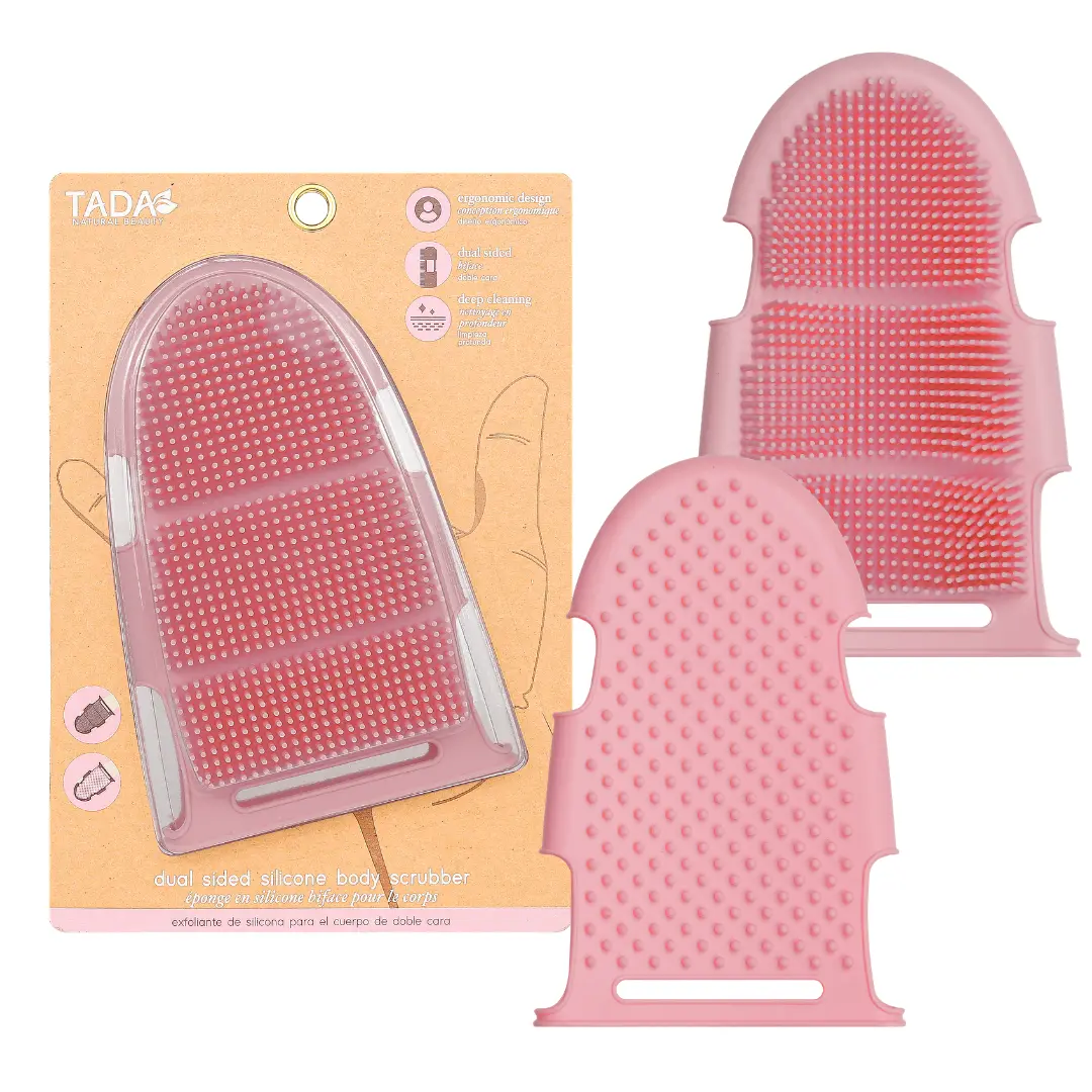 TADA Natural Beauty Dual-Sided Silicone Body Scrubber Pad, Reusable Loofah, Sponge & Pouf Alternative for Exfoliating, Wet or Dry Use, Pink, Scrubber Pad Loofahs, Sponges, & Poufs, Silicone Exfoliating Scrubber Loofahs, Sponges, & Poufs
