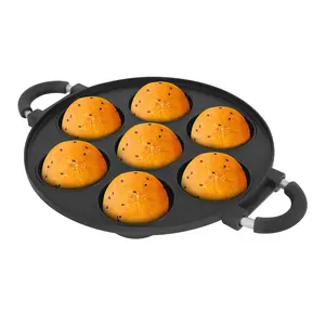7 Hole  Pancake Pan Aluminum Round Non-Stick Gas Stove Top Modern Black for Home Cafe Restaurant Street Food Hand Wash Only