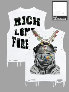 Men's Casual Versatile Sleeveless Vest, Hip Hop Graphic Rivet Embellishment Design, Loose Fit, Daily Wear, Gym Sportswear Workout Tank Top, All-Season Comfort