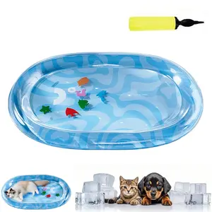 Cooling Bed for Dogs Cats, Water Mat with Fish - Thickened Non-Slip Cat Play Mat with Floating Fish Design, Interactive Pet Bed Toy