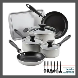 Farberware 15PC Aluminum Cookware Set 350F Silver Reliance Tools Pot Pan Farberware 15PC Aluminum Cookware Set 350F Silver Reliance Tools Pot Pan