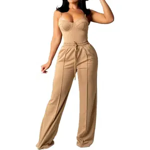 Women's Casual Wide Leg Pants High Waisted Drawstring Baggy Sweatpants Elastic Straight Leg Lounge Pants