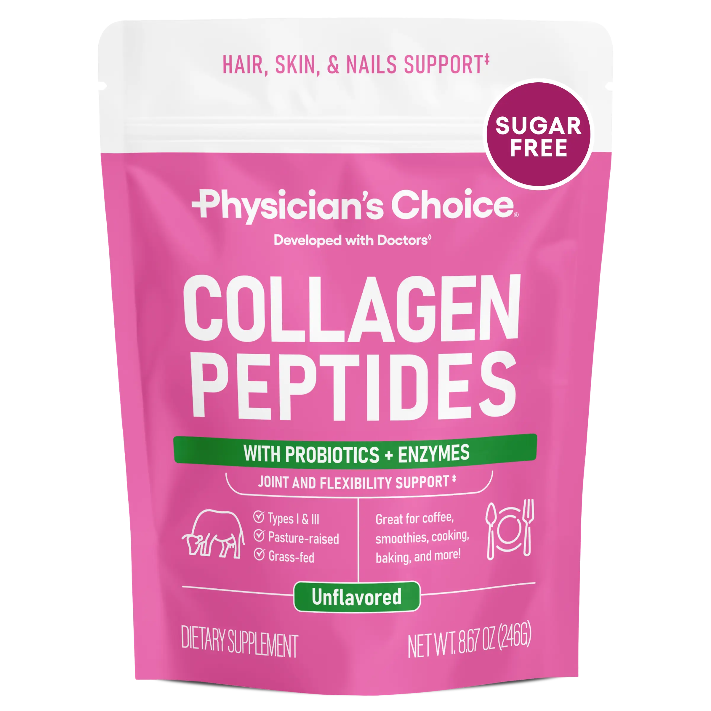 Physician's Choice Collagen Peptides Powder for Hair, Skin, Nails & Joint Support for Women - Hydrolyzed Grass-Fed + Non-GMO Protein - Unflavored