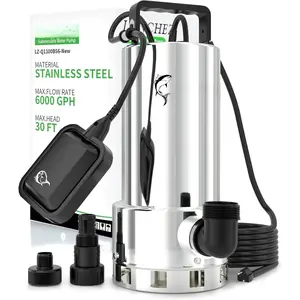 1.6HP 6000GPH Sump Pump, Stainless Steel High Flow Submersible Water Pump with Float , Automatic Transfer Water Pump for Swimming Pool Basement Flooded Pit Sewage Sink Tub,