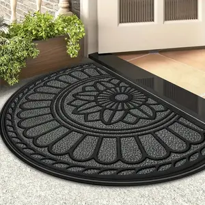 Fashion Floral Anti-Slip Door Mat, Vintage Half-Circle Entrance Rug, Soft Easy Clean Carpet for Indoor Outdoor Use, Durable Decorative Mat, Floral Pattern Rug, Washable Floral Rug