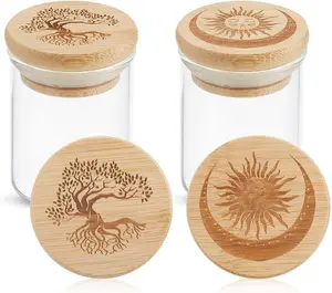 2 Packs Glass Storage Jar with Decorative Airtight Bamboo Lid Multi Use Container Glass Jar Set Kitchen Canisters Food Cereal Storage for Candy Cookie Coffee Tea, 1/8 oz
