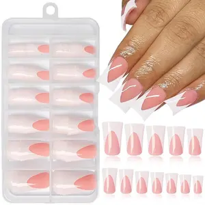 French Tip Press on Nails, 120pcs/box Minimalist Glossy Duck Feet Nails Press on Nail Tips Full Cover Cute Duck Feet Medium Length False Nails with Box