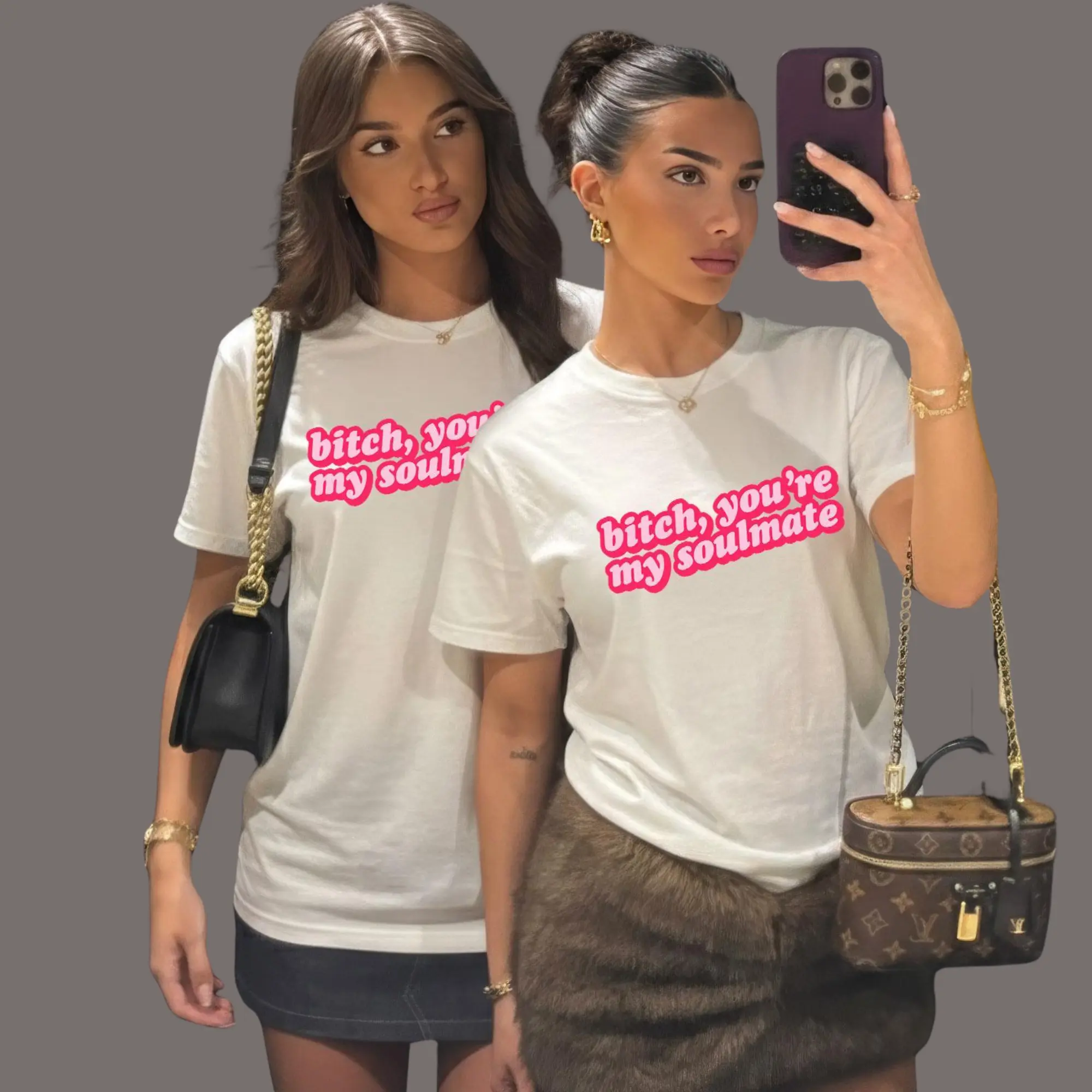 B*tch You're My Soulmate Shirt Matching Best Friend Shirts Funny BFF Tee Y2K Aesthetic Top Bestie Quote Shirt Women Trip Outfit Bella Canvas 3001 Unisex T Shirt