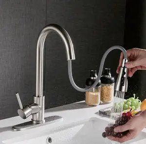 Pull-Out Hot & Cold Brushed Copper Kitchen Faucet – Elegant Dishwashing Solution