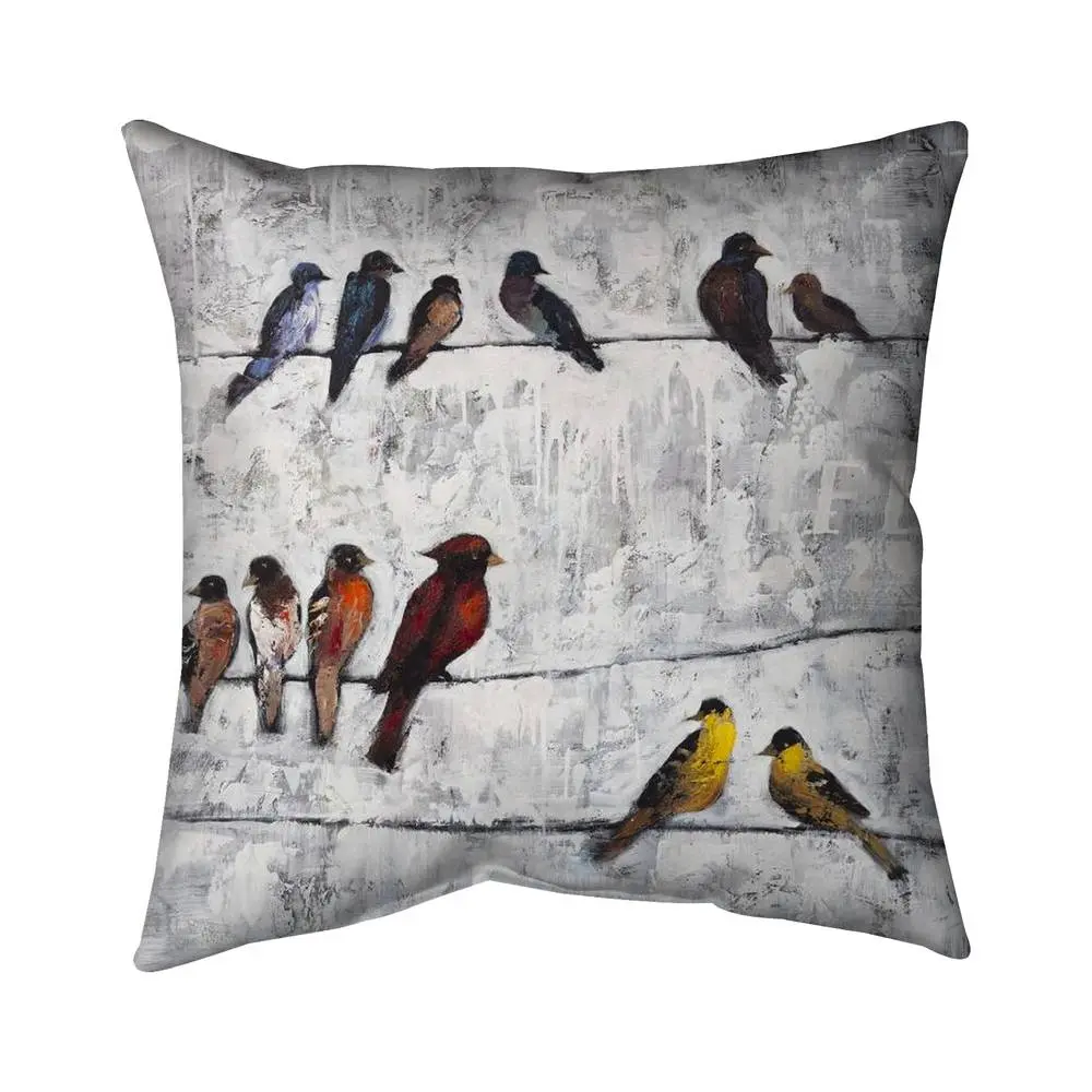 Begin Home Decor 5541-1616-AN139 16 x 16 in. Blue Contemporary Bird Pillow - Colorful Birds Home Decor