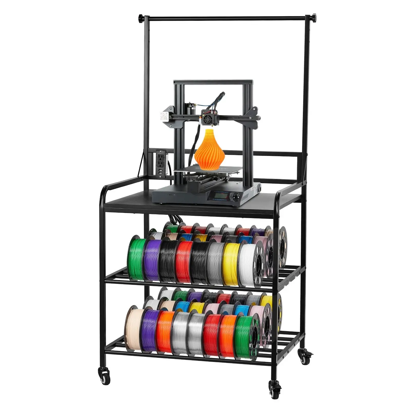 3D Printer Filament Storage Rack, 3-Tier Multi Shelf Stand for Spools, 1.75mm and 2.85mm Filaments, Cable Management and Tool Tray, Space-Saving Desktop Organizer for Home, Office, Workshop, and Makerspace