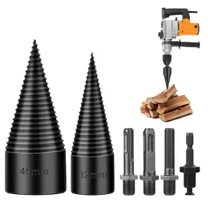 Firewood Log Splitter 2 Pack 45mm+32mm Log Splitting Bits Drills Screw Cone Driver Tools Split Wood Efficiently for Dry Soft + 4 Attachments