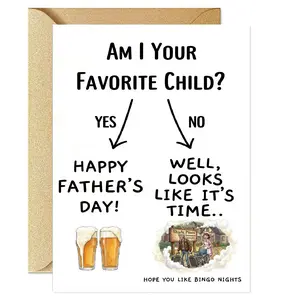 Favorite Child Test Card- Funny Gag Gift for Dad | "Hope You Like Bingo" Humorous Father's Day Card with Premium Kraft Envelope Card, "Hope You Like Bingo" Joke Card, Blank Inside with Premium Kraft Envelope Cardstock Witty