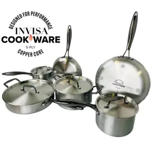 InvisaCookware 10 Piece Set 5-Ply Stainless Steel Pans with Copper Core & Riser System for Ultimate Performance in Every Pan