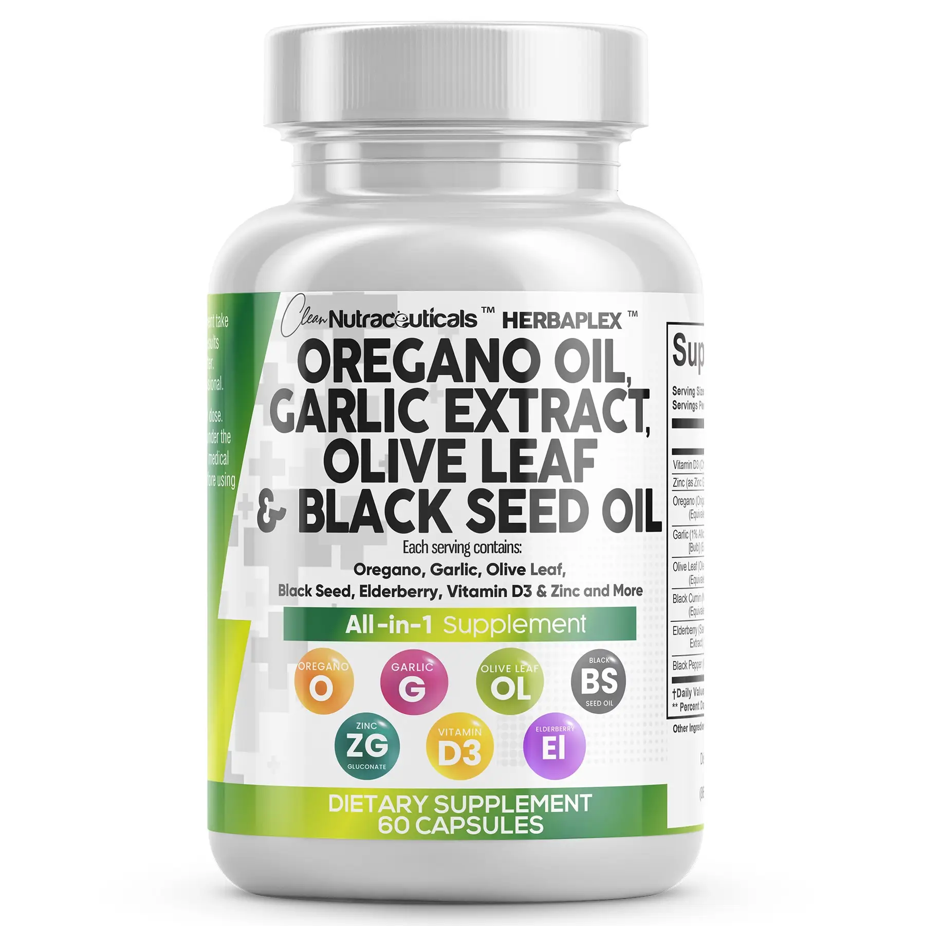 Herba Plex | Oil of Oregano Garlic Extract Olive Leaf Black Seed Oil - Oregano Oil Supports Digestive Health Supplement for Women Men Dietary Capsule