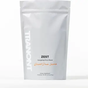 Tranont Zest Energizing Focus Blend | Roasted Peach Lemonade Energy Powder | Gluten-Free, Sugar-Free with green tea L-Theanine, Vitamins & Antioxidants for Energy, Focus, and Health | 15 sticks