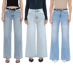 Vogatiques Wide Leg Jeans High Rise Stretchy Baggy Jeans Curvy Womenswear Bottom With Raw Hem Barrel Jeans Minimalist High Waist Denim Pants Tummy Control BBL