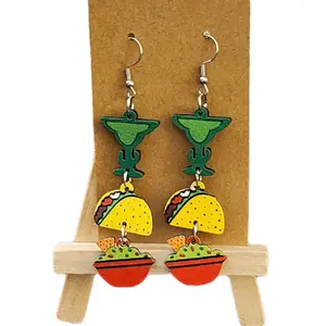Fun Wooden Taco Tuesday Earrings for Women Lightweight Durable Eco-Friendly Hook Earrings Perfect for Any Occasion