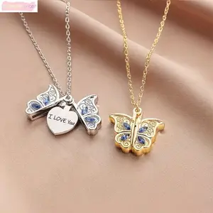 Openable Butterfly Pendant Necklace with Hidden "I Love You" Message, Symbolic Elegant Jewelry, Mother's Day Gifts for Special Occasions