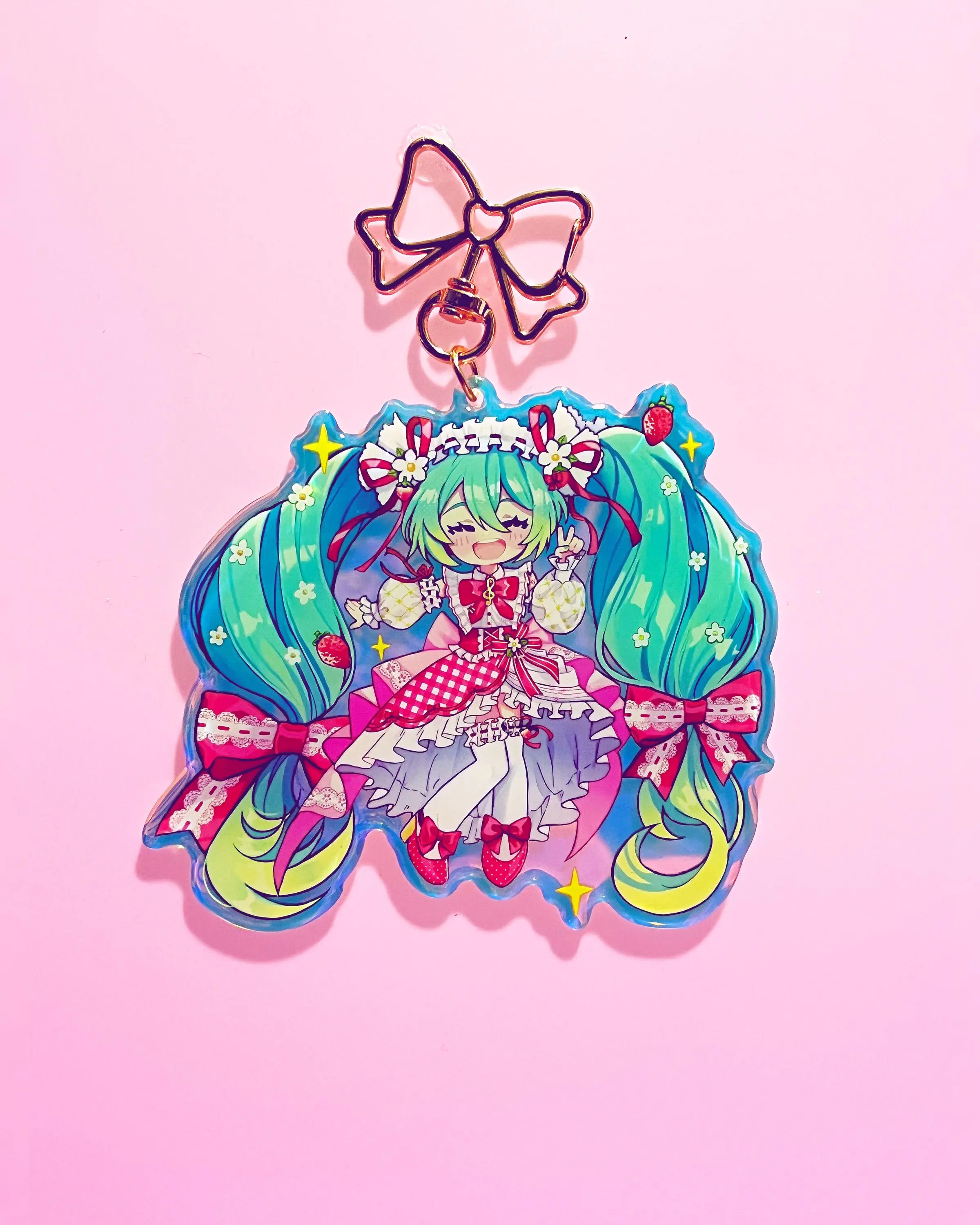 Strawberry Hatsune Miku Acrylic Keychain, Miku Keychain - Kawaii Charm