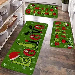 2/3pcs Christmas kitchen carpet floor mat, Merry Christmas flannel floor mat, Christmas tree pattern non slip floor mat, suitable for kitchen, entrance door, laundry room, bathroom, living room, room Christmas decoration