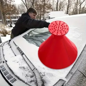 4pc Car Window Ice Scraper Snow Brush Set, Magic Funnel Shovel Tool, Cone-Shaped Deicer, Plastic Round Scoop, Winter Driving Essentials