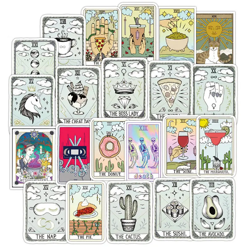 50-Piece Mystical Tarot Sticker Pack | Waterproof Divination & Celestial Vinyl Stickers for Journals, Laptops & Water Bottles
