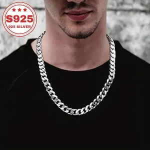 Italian S925 Sterling Silver Classic Fashion Cuban Necklace, Multi-size Optional, Allergy-proof And Colourless, German Polish, For Objects, Friends, Parents, New Year Valentine's Day Anniversary Gift jewelry men men's jewelry