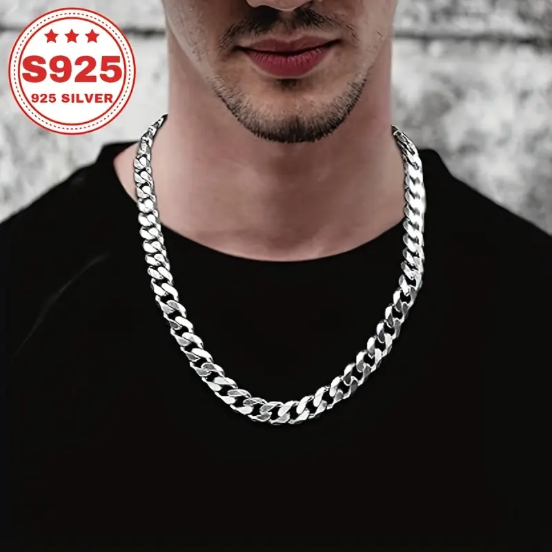 Italian S925 Sterling Silver Classic Fashion Cuban Necklace, Multi-size Optional, Allergy-oof And Colourless, German Polish, For Objects, Friends, Parents, New Year Valentine's Day Anniversary Gift cuban link chain mom gifts cross necklace