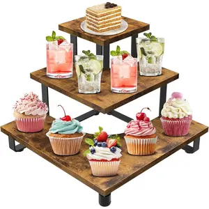 3-Step Tiered Corner Display Shelves, Portable Wooden Retail Cupcake  Stand Display Table, Collectibles Riser Tower Stand, Vendors Display Shelf Rack, Farmers Market Counter Top Risers