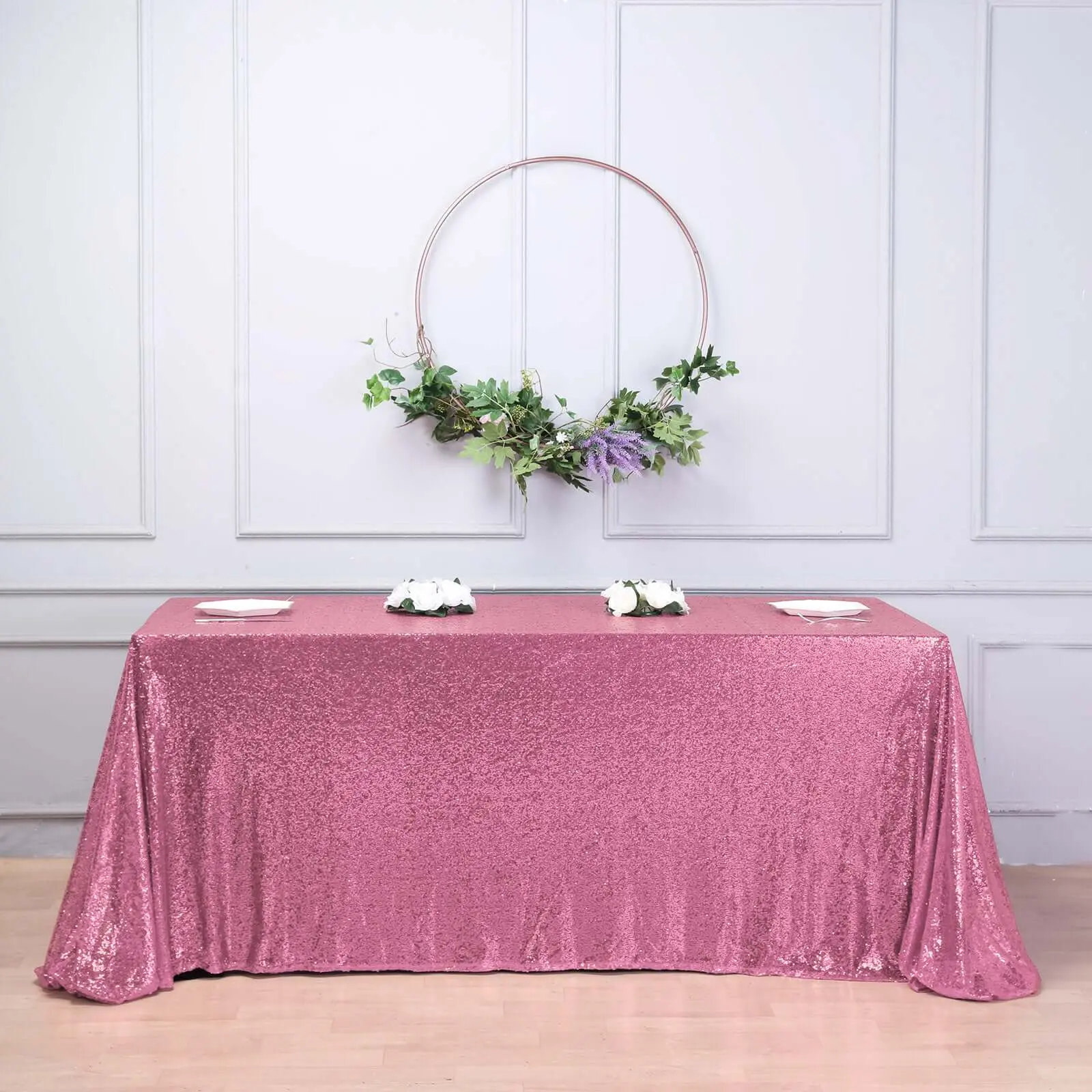 Pink Sequin Rectangle Tablecloth, 90"x156" Seamless Shimmering Cover for Wedding, Glam Outdoor Table Use, Decoration, Birthday