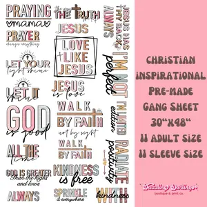Christian Inspirational Front and Sleeve Designs - 30x48 - DTF Direct to Film Gang Sheet