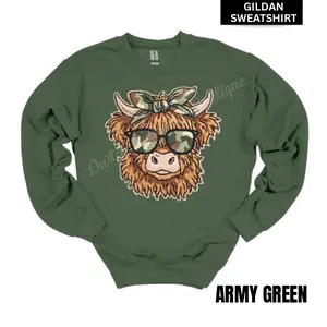 Camo Highland Cow Gildan Sweatshirt