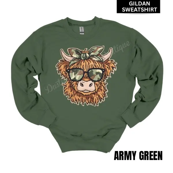 Camo Highland Cow Gildan Sweatshirt