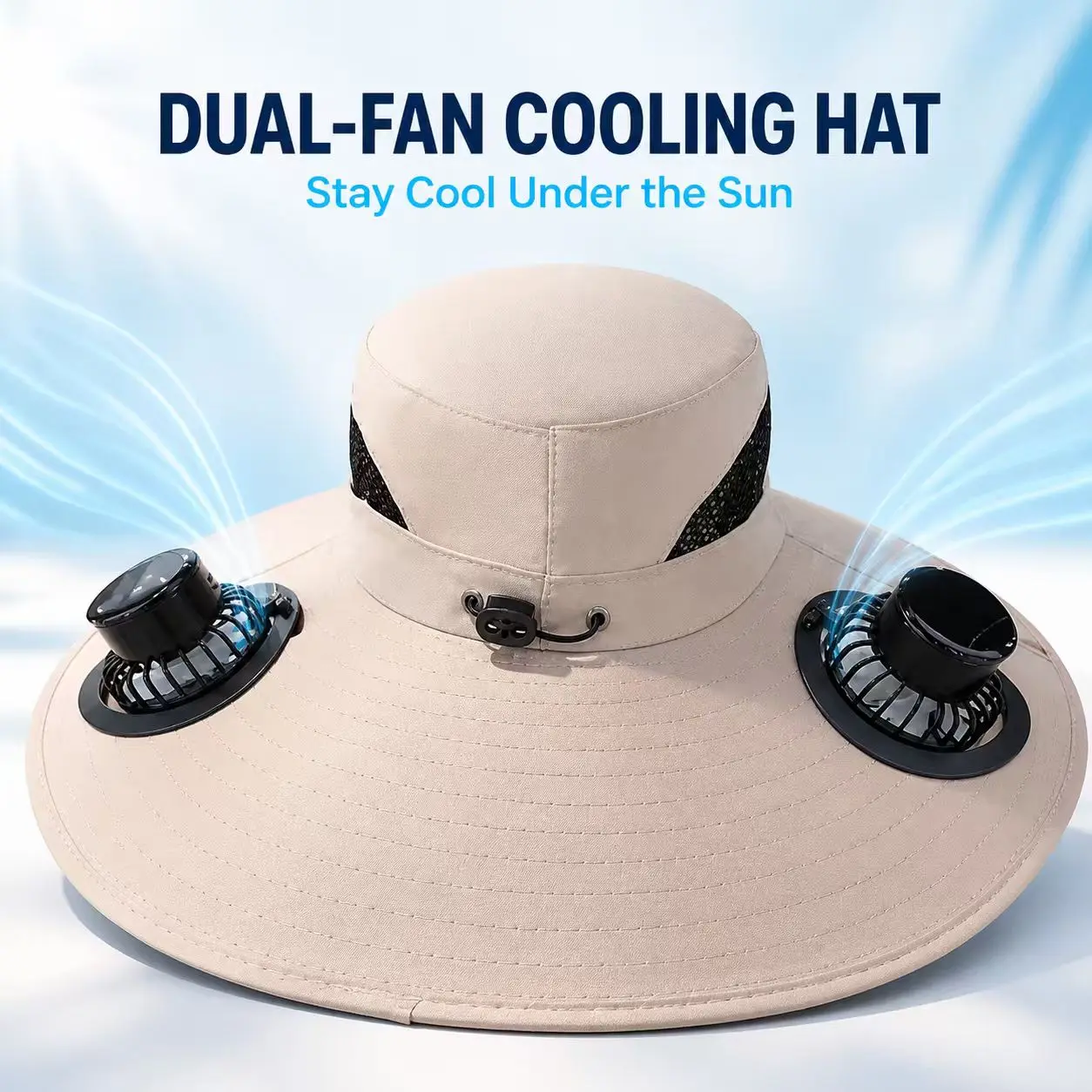 Dual-Fan Cooling Wide-Brim Breathable Sun Hat for Men & Women, Outdoor Hat for Gardening, Fishing, Hiking