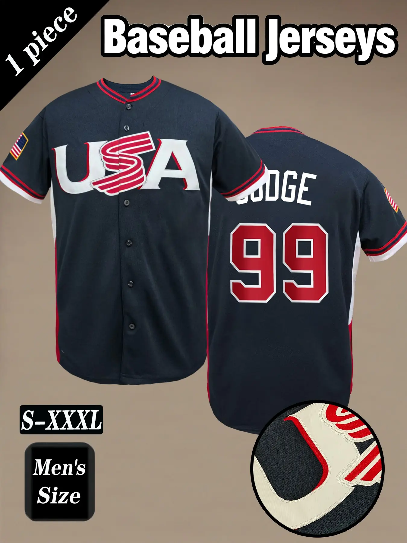 Men's Classic #99 #30 #7White Baseball Jersey, Embroidered Jersey, “USA” Embroidery Design, Casual Loose-Fitting Short Sleeve, Breathable Sportswear, Sports Clothing, Sports Tops for All Seasons