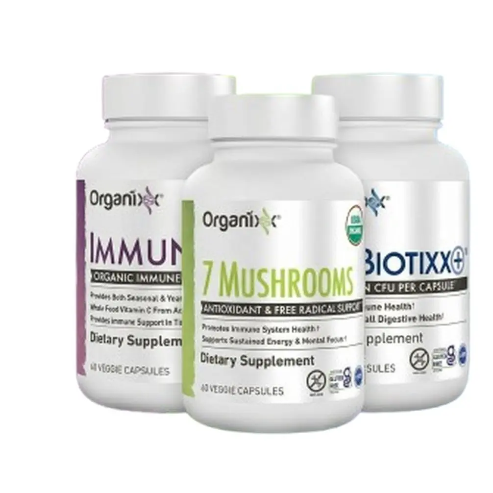 Organixx Organic Immune-Boosting Supplement Stack - 7 Functional Mushrooms, Immunity 3, ProBiotixx, Zinc, Vitamin, Gut Support, Brain Health - 60 Capsules Each, Dairy Free, Daily Antioxidant Aid, Natural