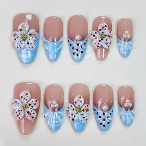 T82 Handmade cute 3D Flowers,Short style,High-end elegant and whitening cat eye,Nail art,New style,Detachable,Handmade Holiday Nail Art for Everyday Wear or Gift