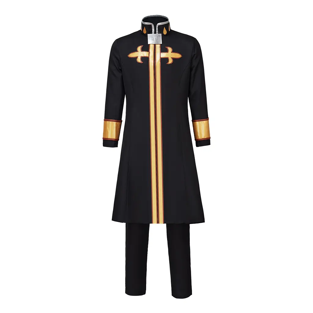 Enrico Pucci Cosplay Costume for Adults, JoJo's Bizarre Adventure Stone Ocean 2-Piece Priest-Style Set with a Fitted Crew Neck Shirt and Pants, All Season Breathable Fabric for Halloween & Comic Con, Clothes, Tailored Pants, Minimalist, Plain