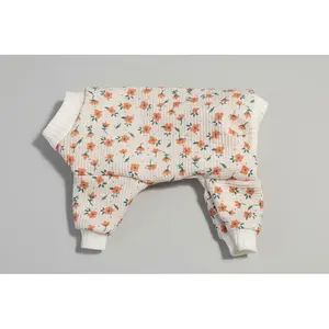 Orange floral waffle knit thermos cotton dog pajamas