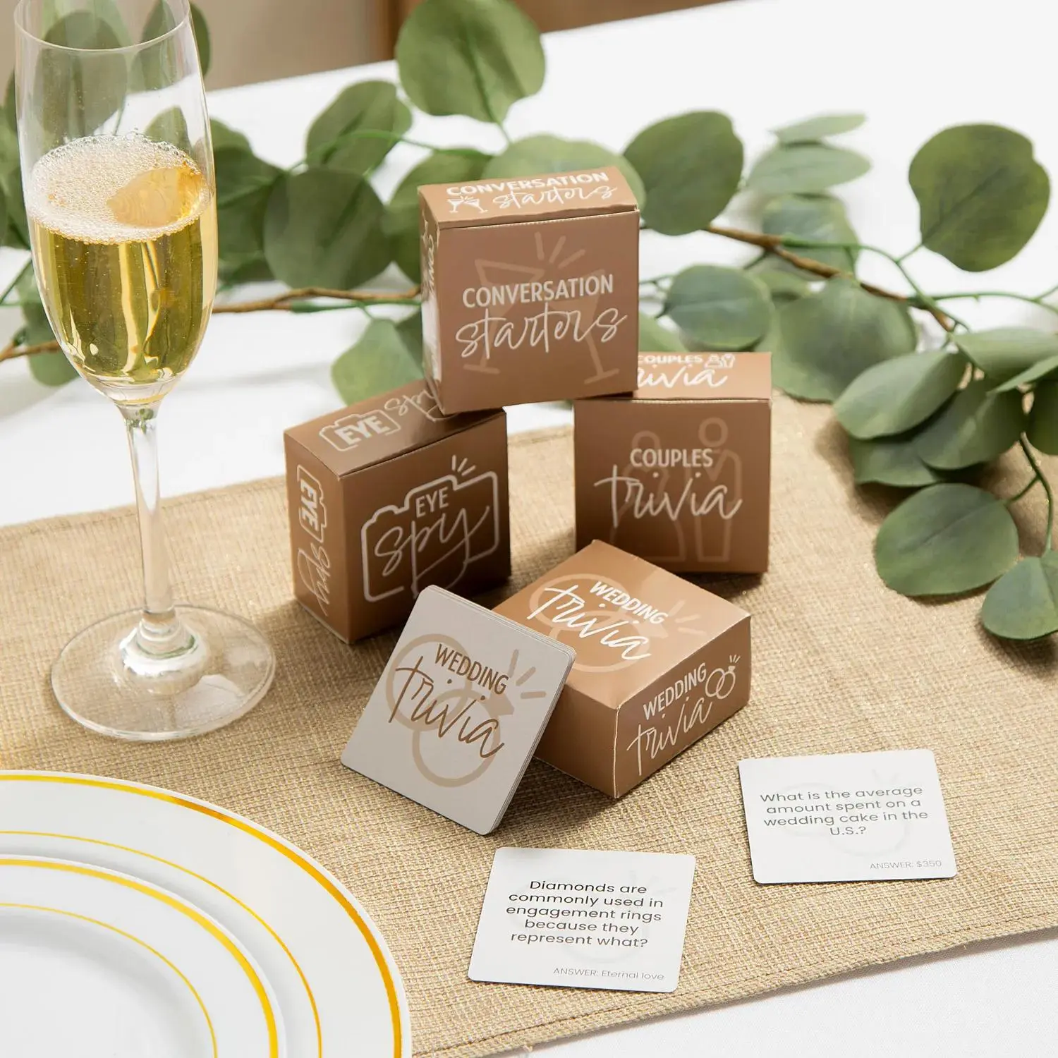 Engaging Mini Wedding Table Game Assortment with 50 Cards - 4 Pc. Engaging Mini Wedding Table Game Assortment with 50 Cards - 4 Pc.