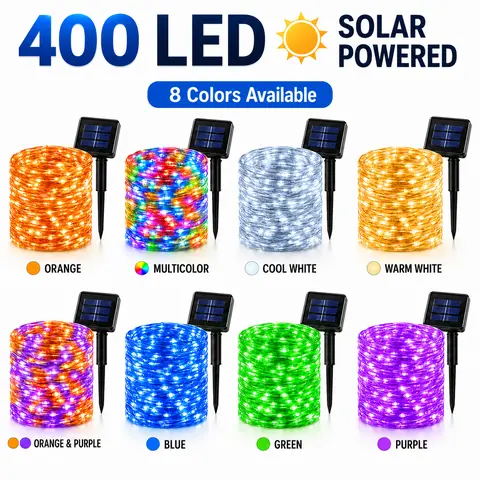 Copper Solar Outdoor Lights Decor Set - 2-Pack of 200 Colorful LED Lights Each, 8 Modes of Flashing, IP44 Waterproof, Ideal for Anniversary, Baby Shower, Home & Festive Decor Supplies