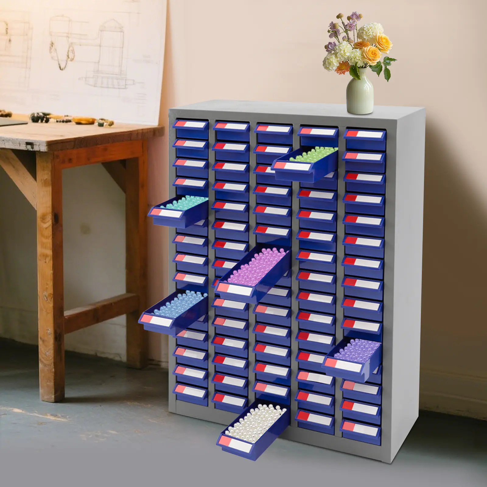 75 Drawer Parts Cabinet Steel Organizer for Hardware Warehouse Garage