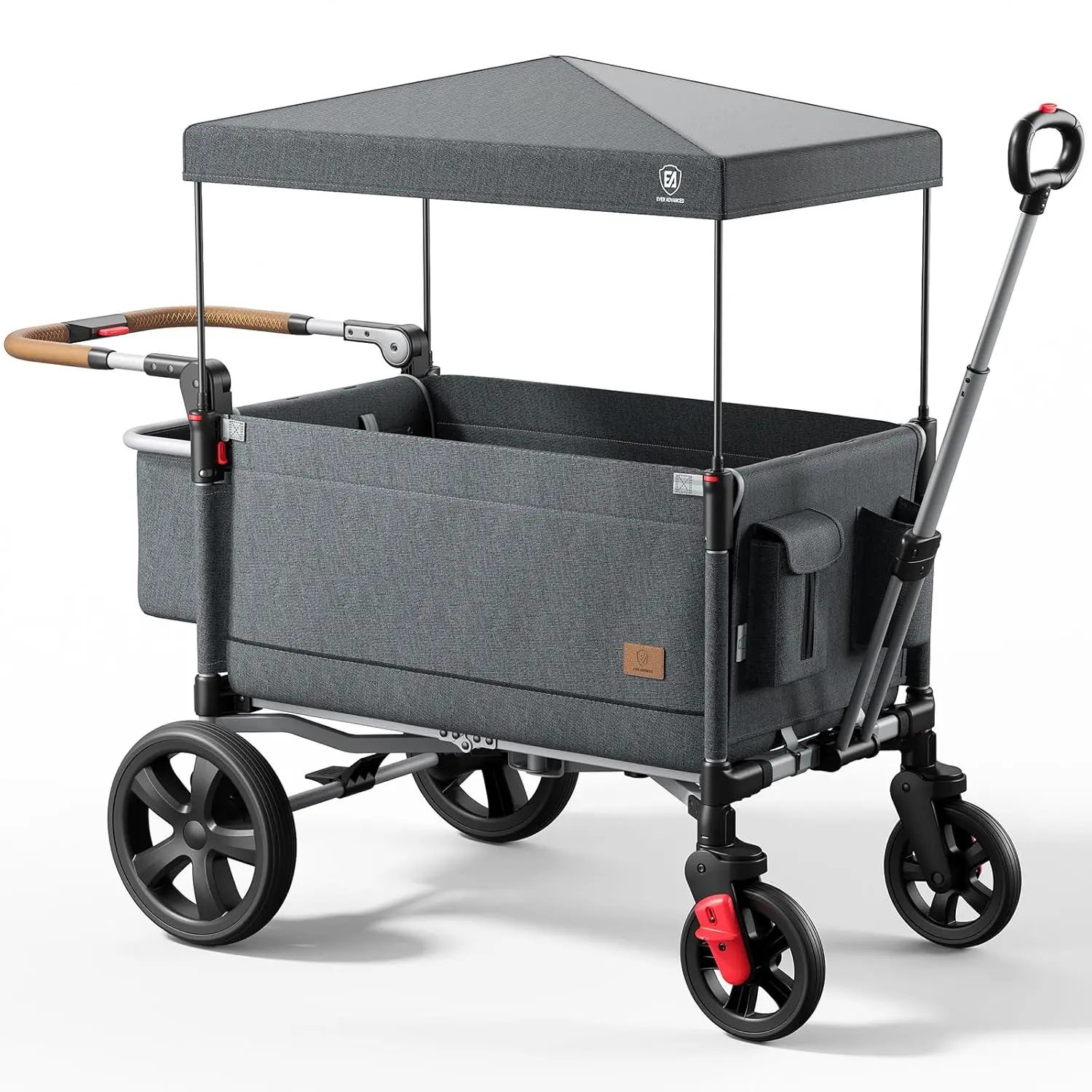 EVER ADVANCED Fabric Foldable All-Terrain Outdoor Camping Wagon - Side-Unzip Stroller Wagon, 2-Kid Capacity, 2-in-1 Bench Mode, Spica Cast-Friendly, JPMA Certified, UV Canopy, Special Needs Friendly for Camping, Travel, Collapsible